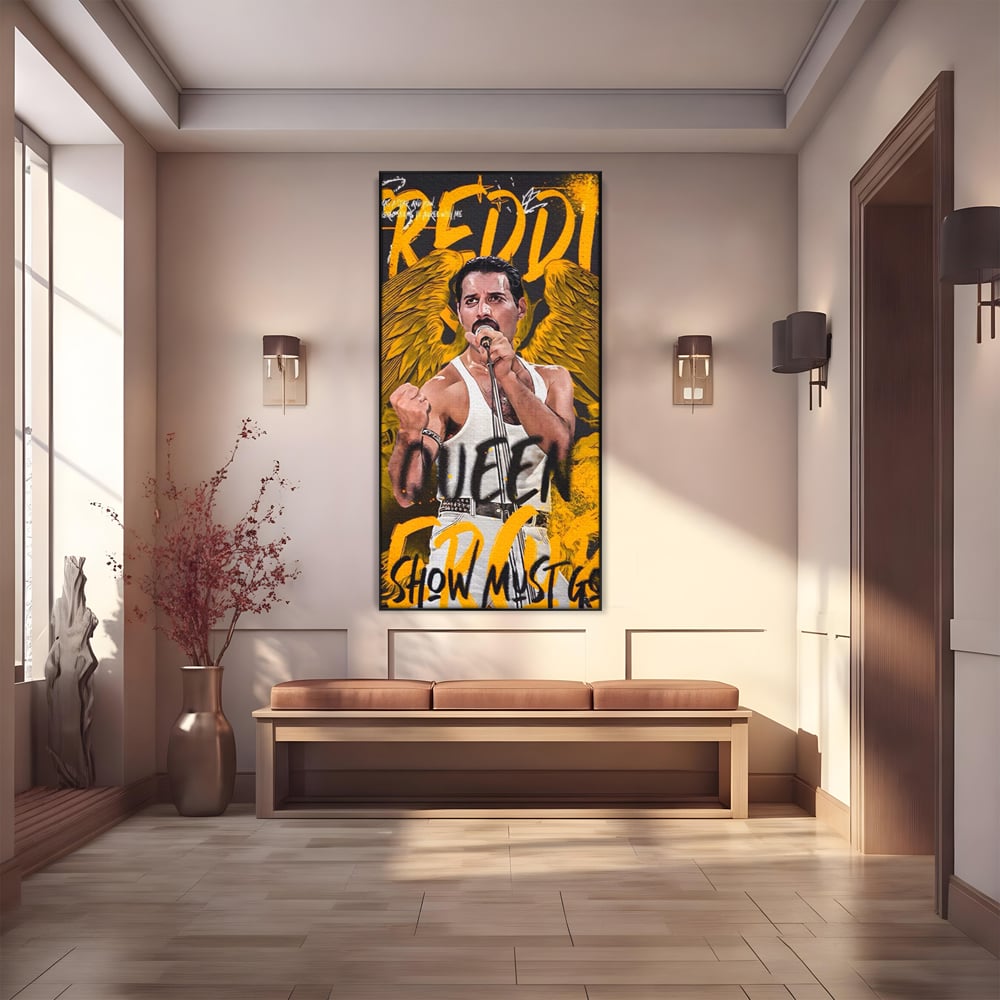 Tablou canvas cu tablou canvas cu freddie mercury, in rama de aluminiu negru